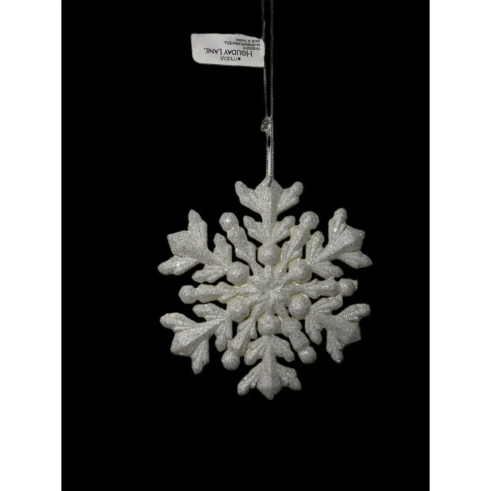 Set of 3Holiday Lane Glittered Plastic White Snowflake Christmas Tree Ornaments
